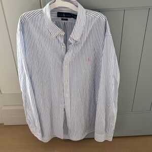 Ralph Lauren Men's White and Blue Striped Shirt